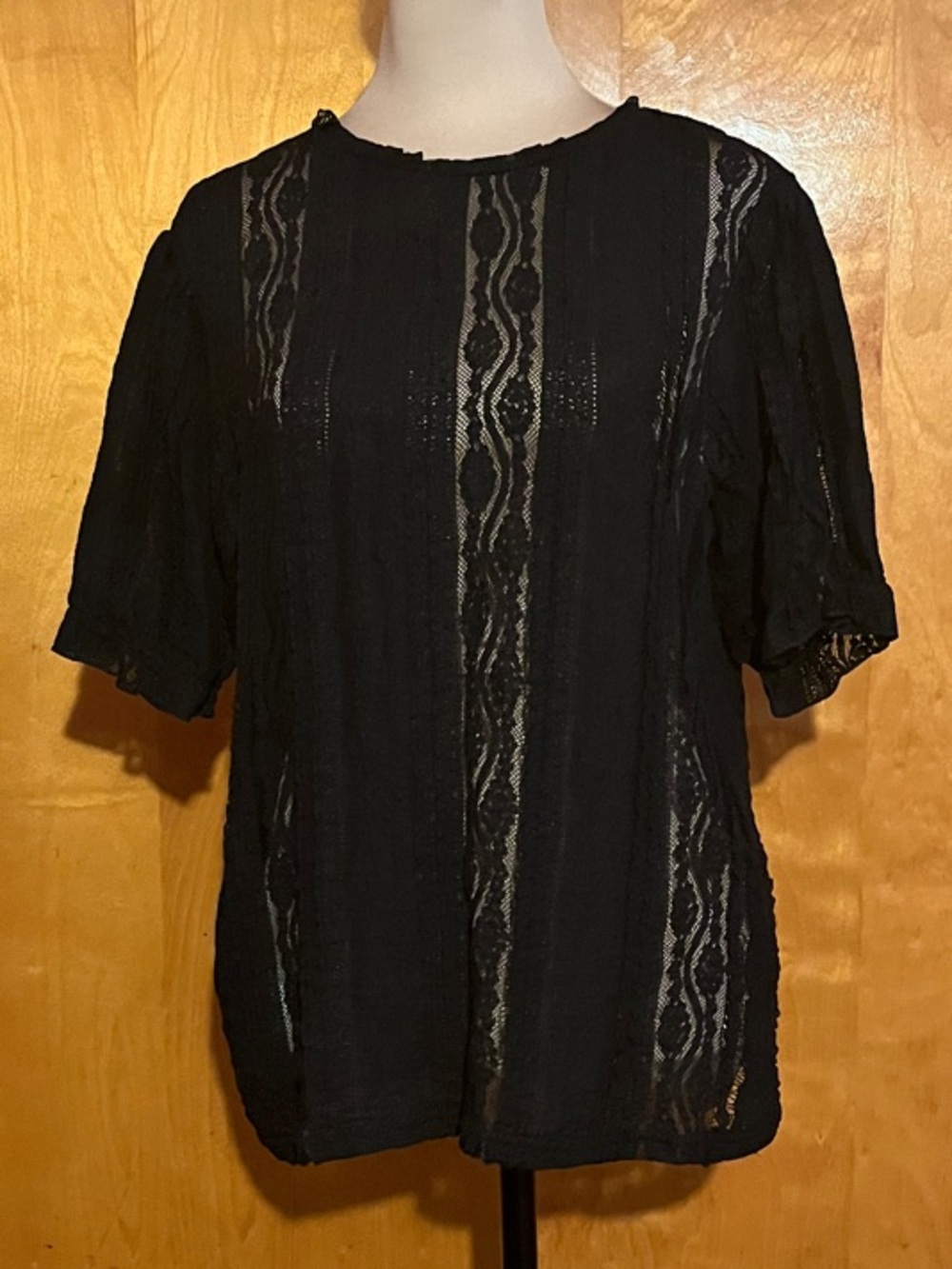 Mango Medium Black Lace Inset Short-Sleeve Top